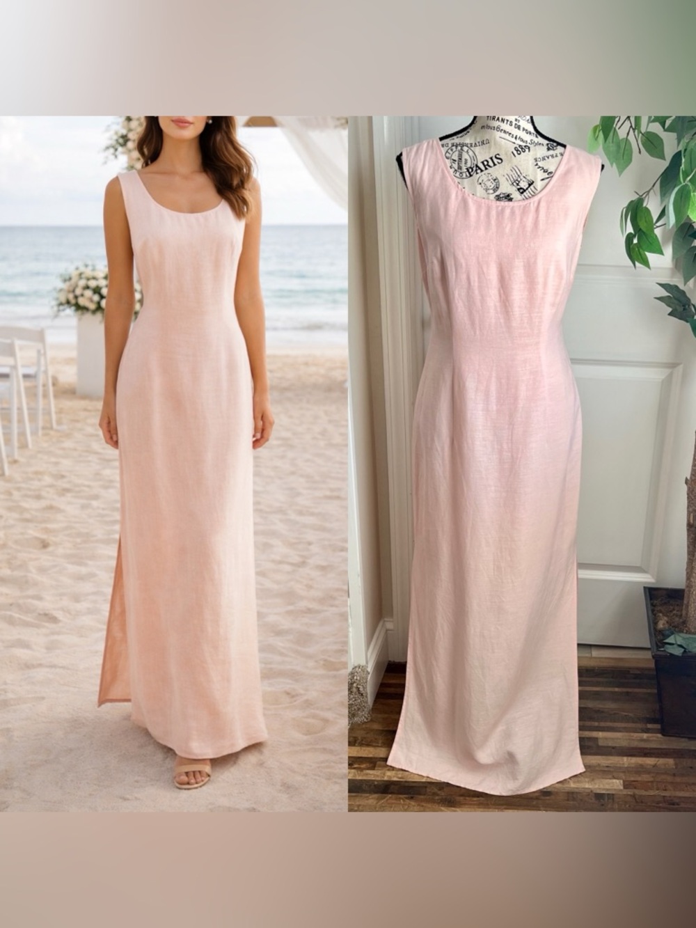 Margrit Madan Vintage 90s Linen Blend Sleeveless Maxi Dress Blush Pink Sz 6